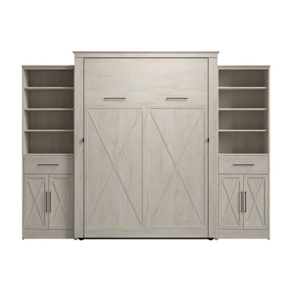 Modubox Key West 117W Queen Murphy Bed and Closet Organizers with Doors and Drawers (119W) in Linen White Oak