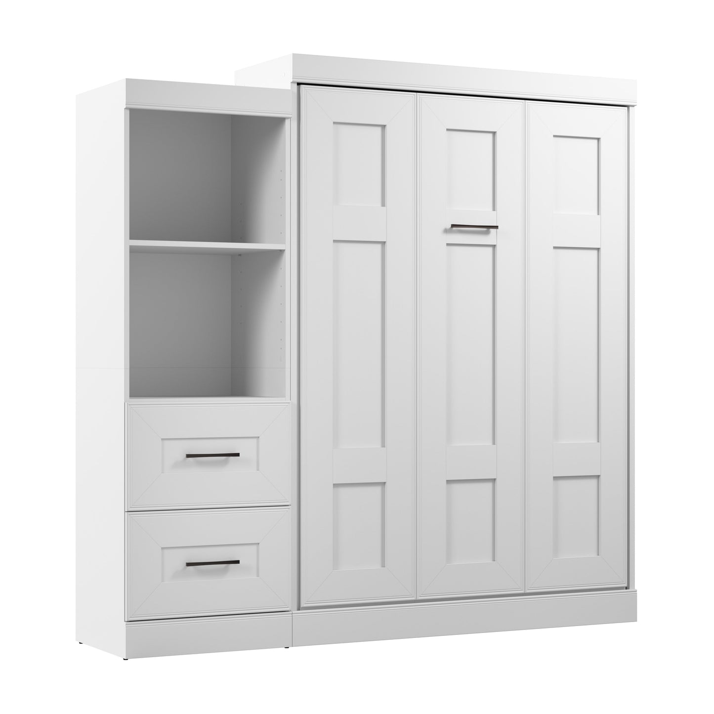 Modubox Edge Full Murphy Bed and Closet Organizer with Drawers (85W) in White