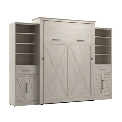 Modubox Key West 117W Queen Murphy Bed and Closet Organizers with Doors and Drawers (119W) in Linen White Oak