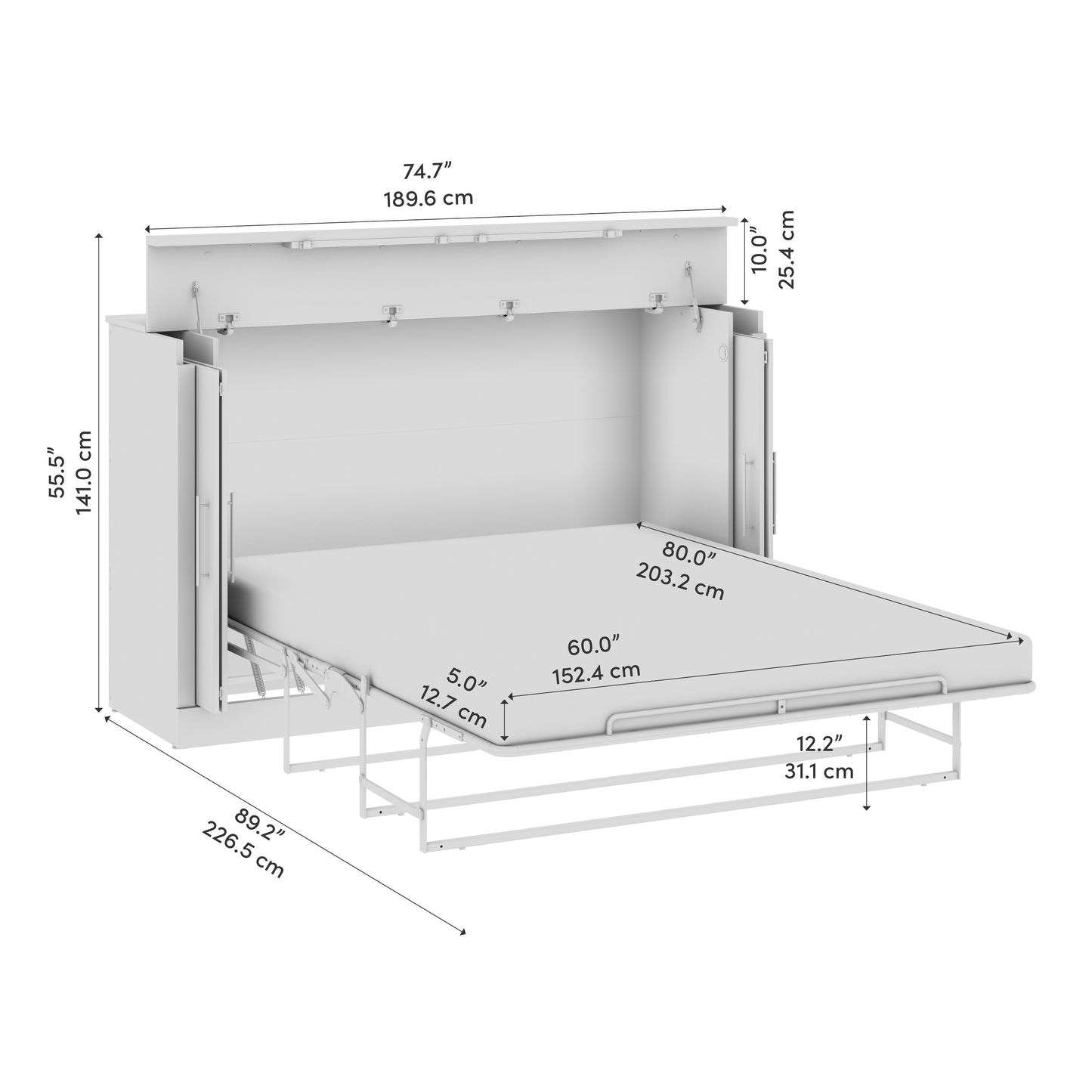 Modubox Nebula 75W Queen Cabinet Bed with Matteress in White