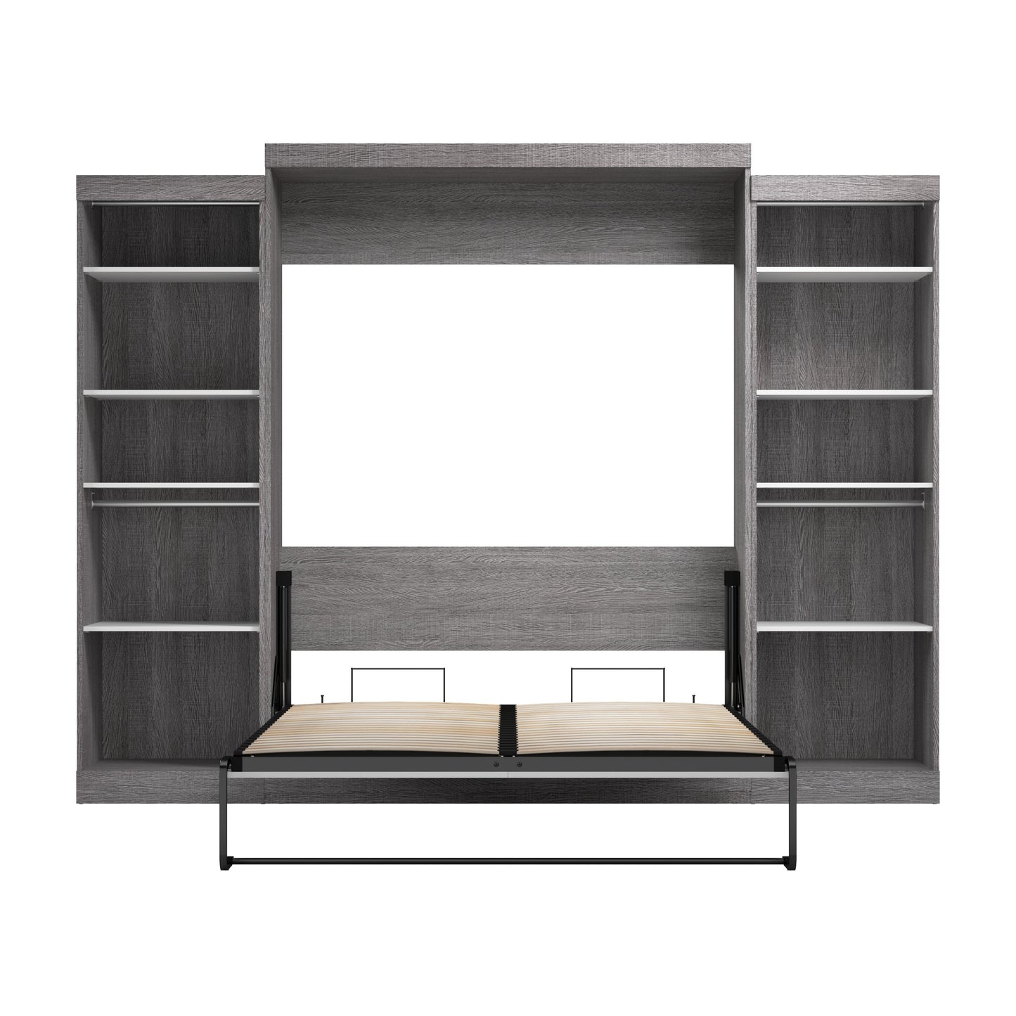 Modubox Nebula Queen Murphy Bed with 2 Closet Organizers (115W) in Bark Grey & White