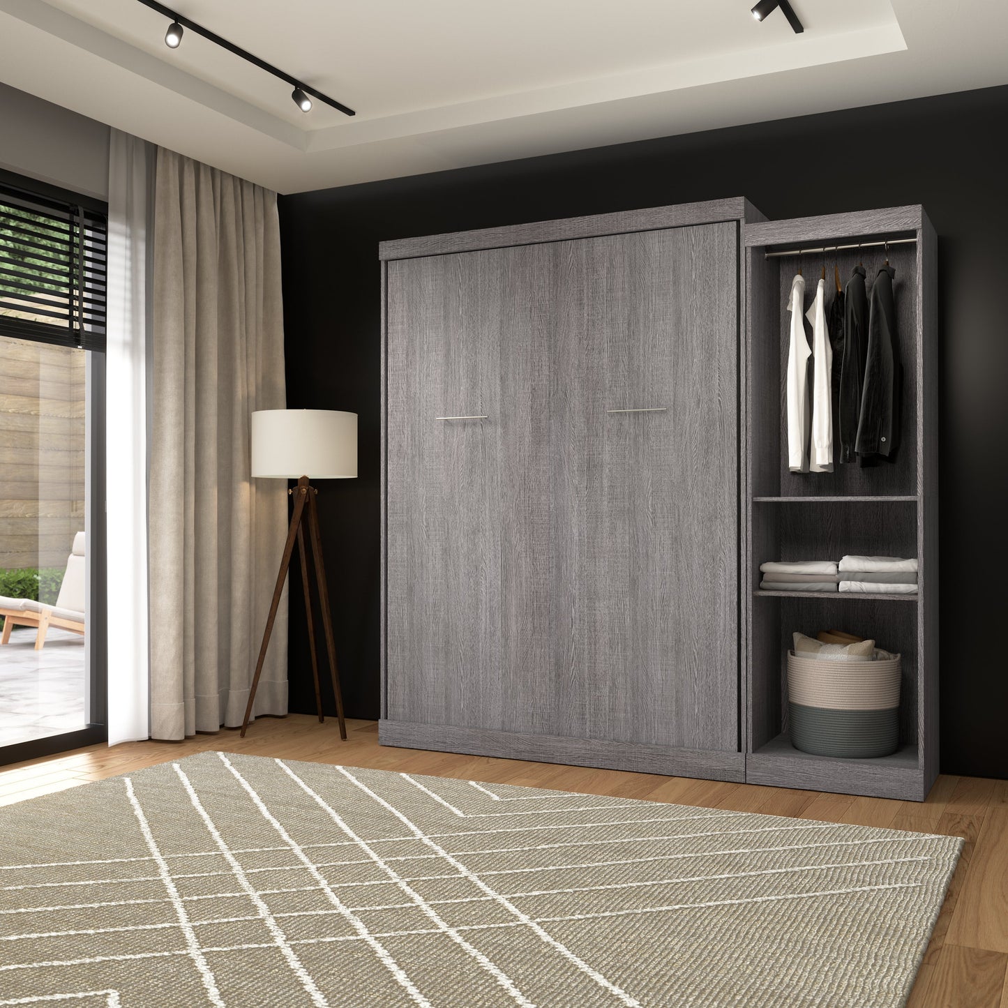 Modubox Nebula Queen Murphy Bed with Closet Organizer (90W) in Bark Grey