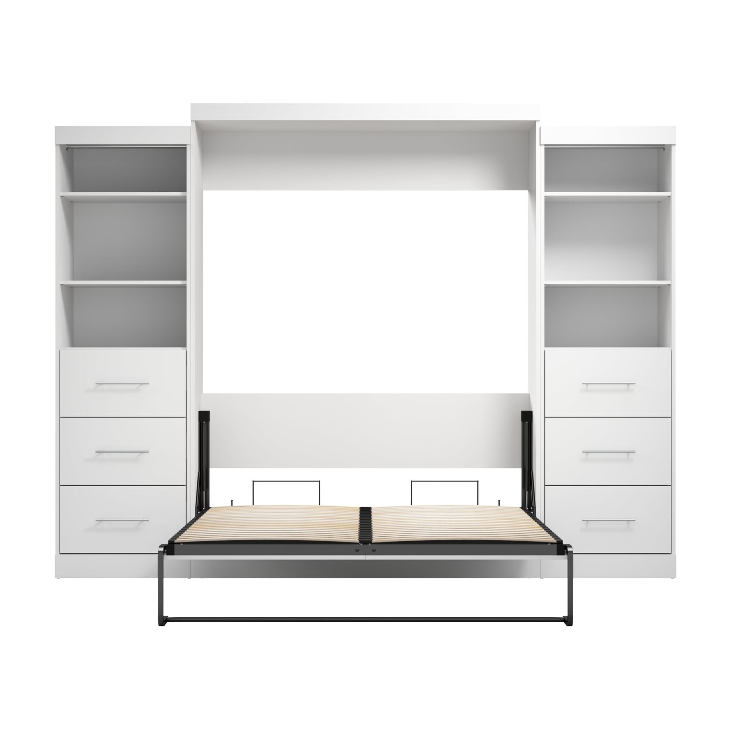 Modubox Nebula Queen Murphy Bed and 2 Closet Organizers with Drawers (115W) in White