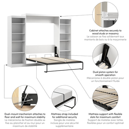 Modubox Nebula Queen Murphy Bed with 2 Closet Organizers (115W) in White