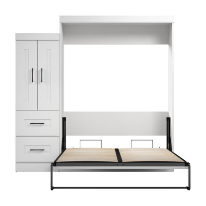 Modubox Edge 91W Queen Murphy Bed with Wardrobe (90W) in White