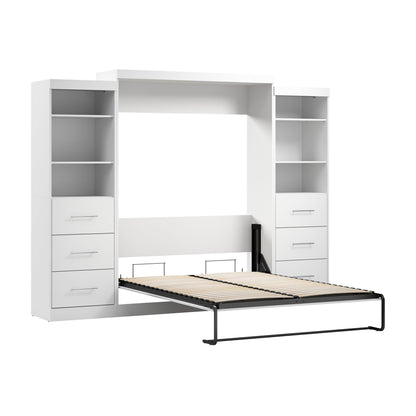 Modubox Nebula Queen Murphy Bed and 2 Closet Organizers with Drawers (115W) in White