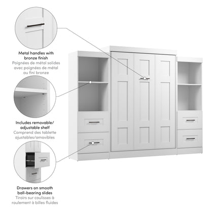 Modubox Edge Full Murphy Bed and Closet Organizers with Drawers (110W) in White