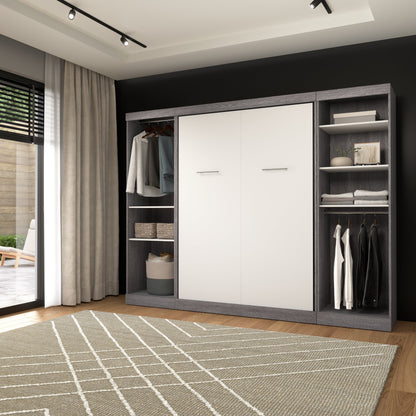 Modubox Nebula Full Murphy Bed and 2 Closet Organizers (109W) in Bark Grey & White