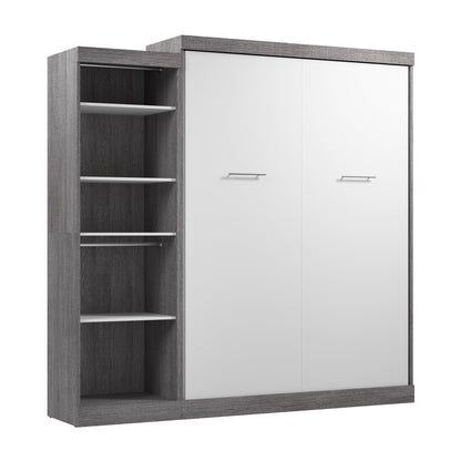 Modubox Nebula Queen Murphy Bed with Closet Organizer (90W) in Bark Grey & White