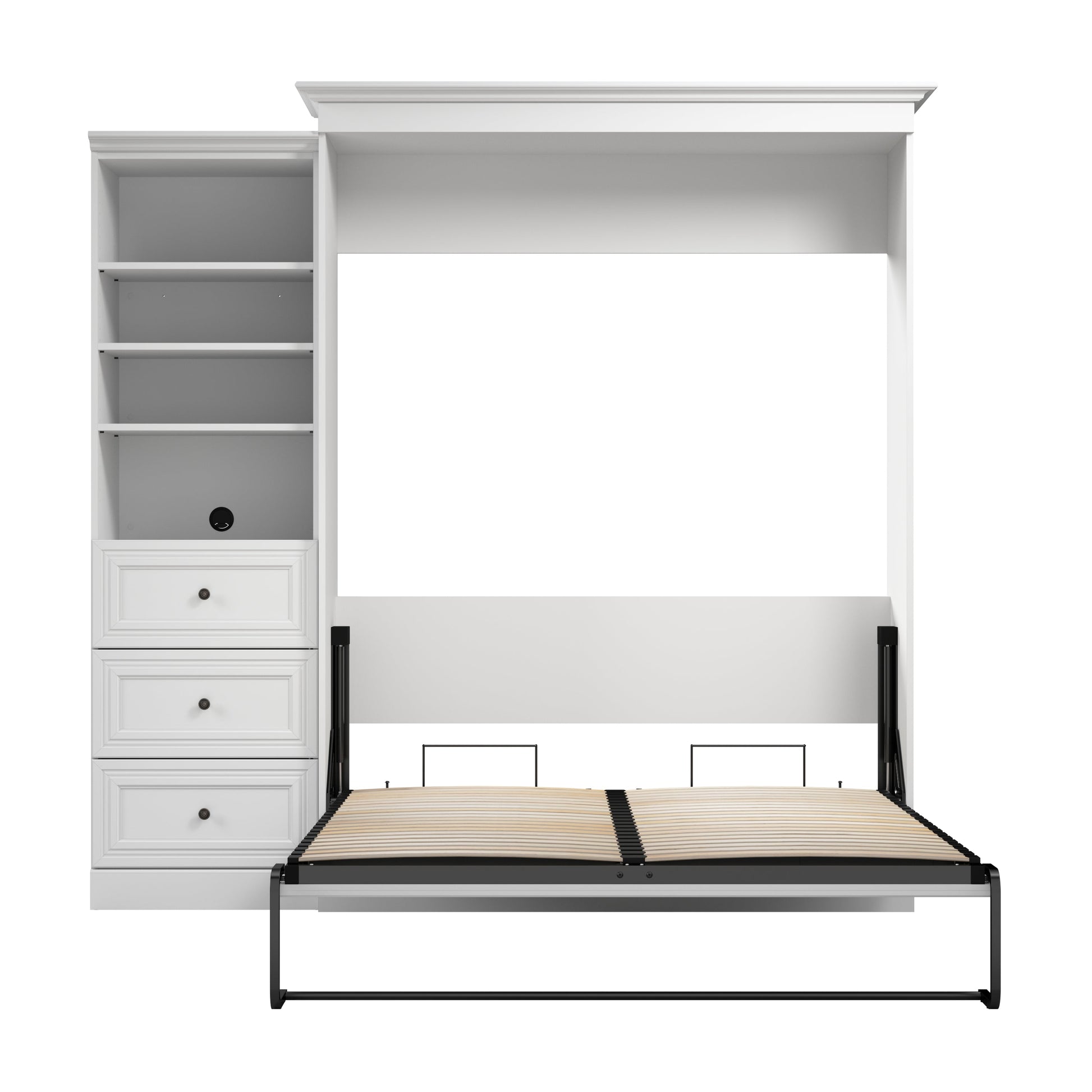 Modubox Versatile Queen Murphy Bed and Closet Organizer with Drawers (92W) in White