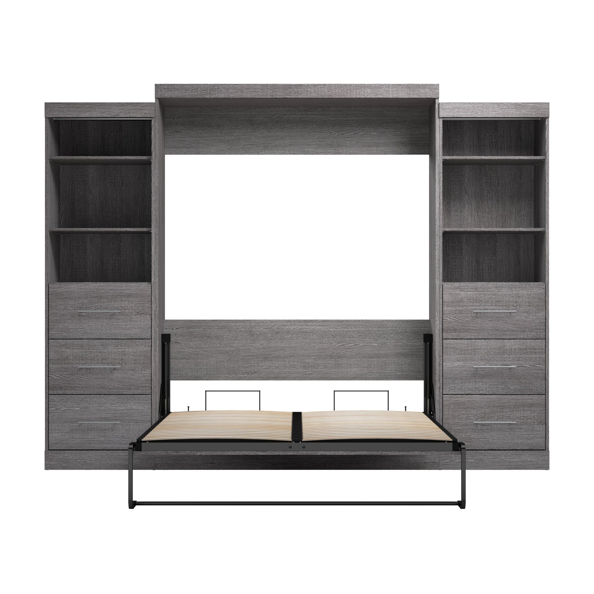 Modubox Nebula Queen Murphy Bed and 2 Closet Organizers with Drawers (115W) in Bark Grey