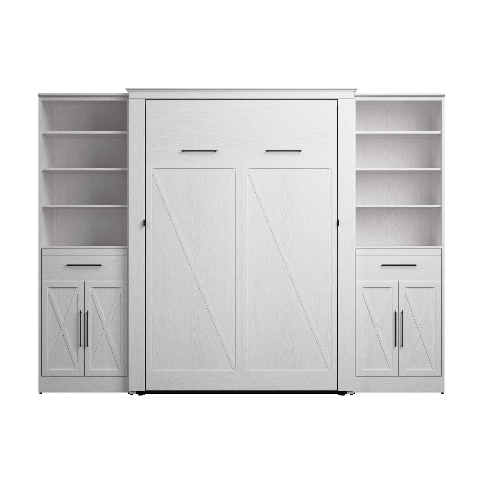 Modubox Key West 111W Full Murphy Bed and Closet Organizers with Doors and Drawers (113W) in Pure White Oak