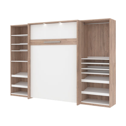 Modubox Cielo Full Murphy Bed with 2 Closet Organizers (119W) in Rustic Brown & White