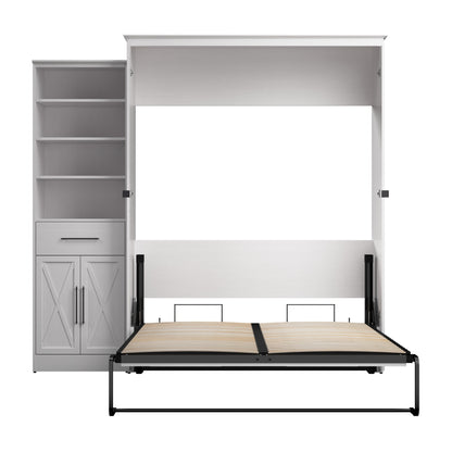 Modubox Key West 93W Queen Murphy Bed and Closet Organizer with Drawer and Doors (94W) in Pure White Oak