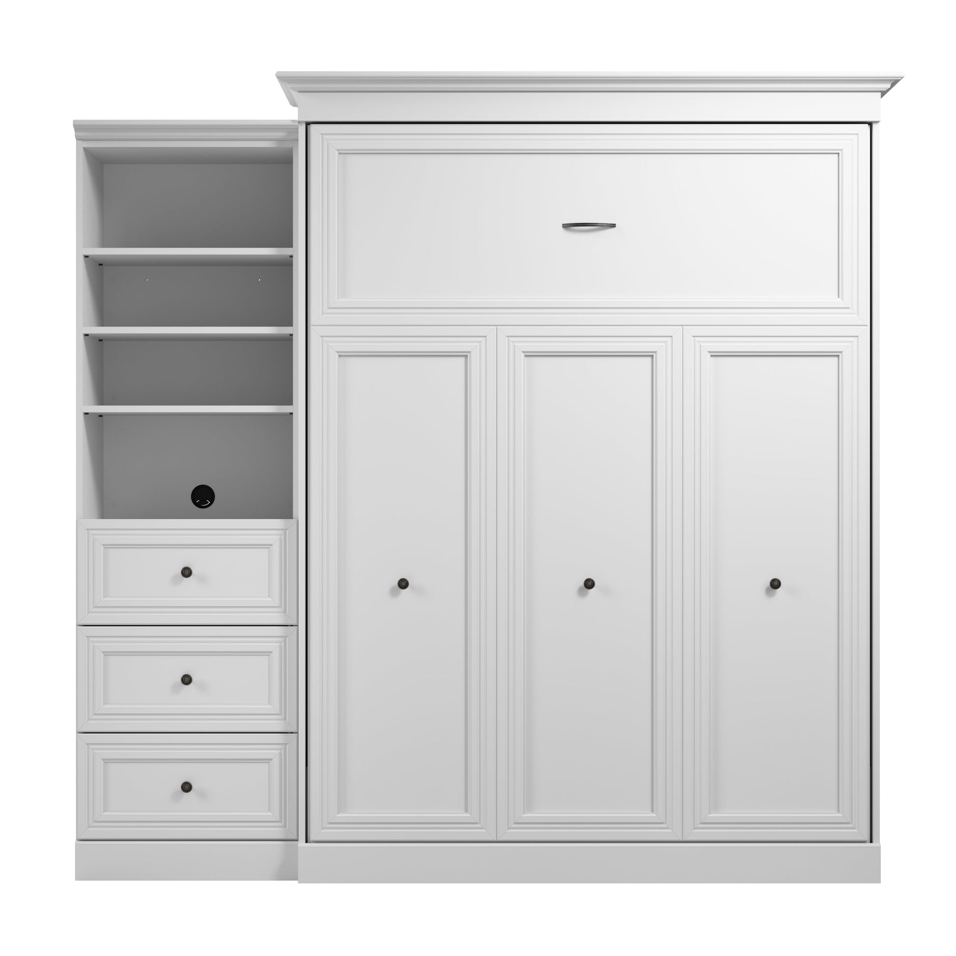 Modubox Versatile Queen Murphy Bed and Closet Organizer with Drawers (92W) in White