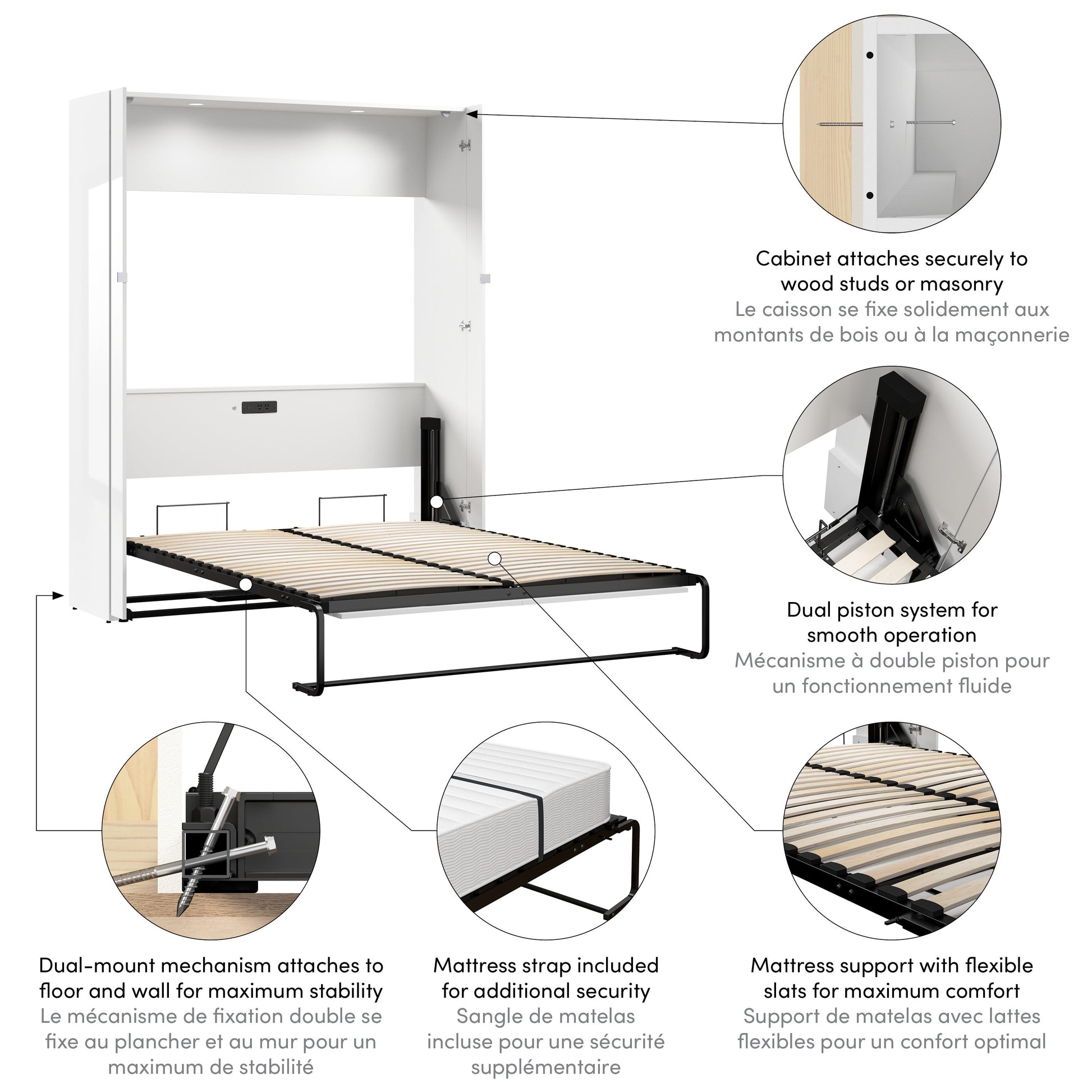 Modubox Avalon 67W High Gloss Queen Murphy Bed in High Gloss White