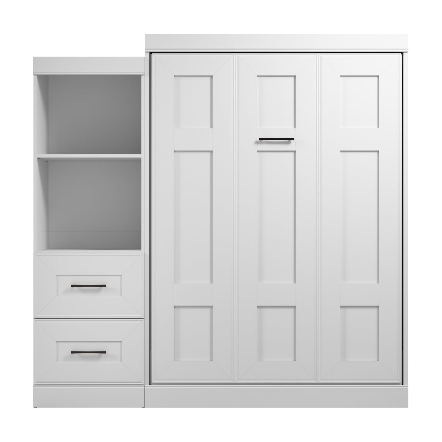 Modubox Edge Full Murphy Bed and Closet Organizer with Drawers (85W) in White