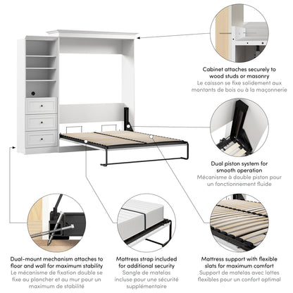 Modubox Versatile Queen Murphy Bed and Closet Organizer with Drawers (92W) in White