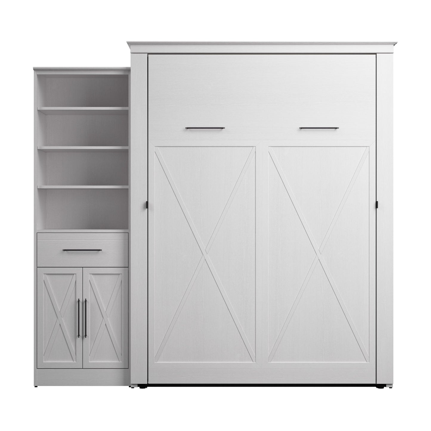 Modubox Key West 93W Queen Murphy Bed and Closet Organizer with Drawer and Doors (94W) in Pure White Oak