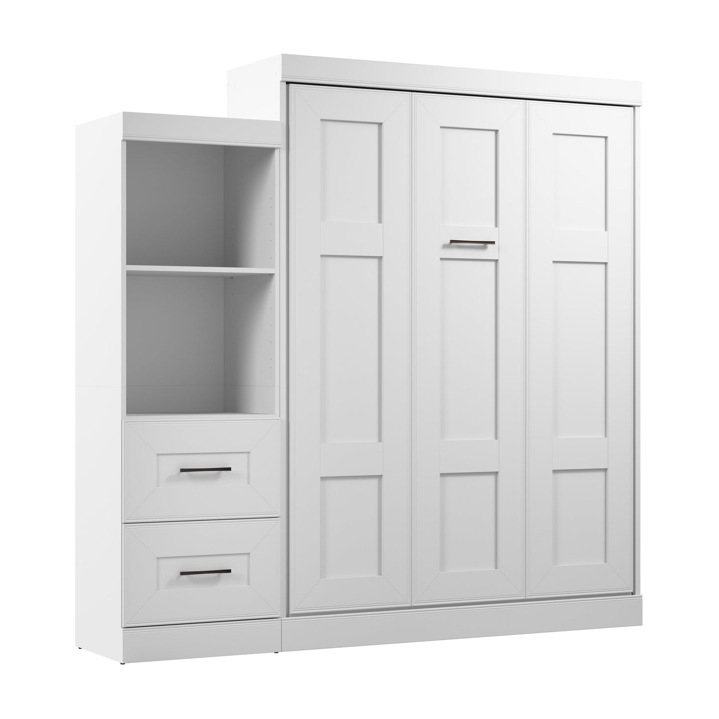 Modubox Edge 91W Queen Murphy Bed and Closet Organizer with Drawers (90W) in White