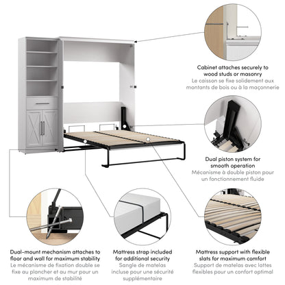 Modubox Key West 87W Full Murphy Bed and Closet Organizer with Drawer and Doors (88W) in Pure White Oak