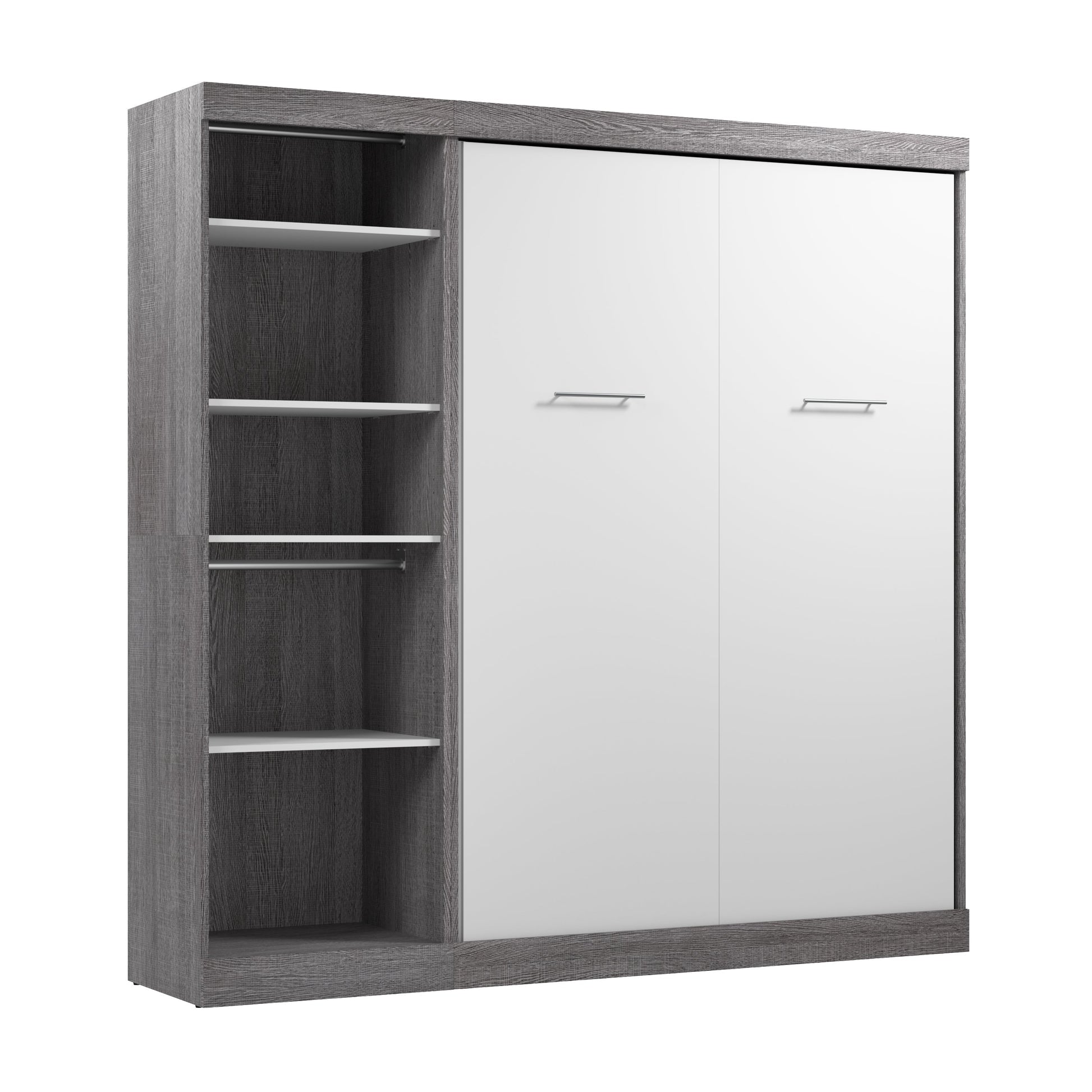 Modubox Nebula Full Murphy Bed with Closet Organizer (84W) in Bark Grey & White