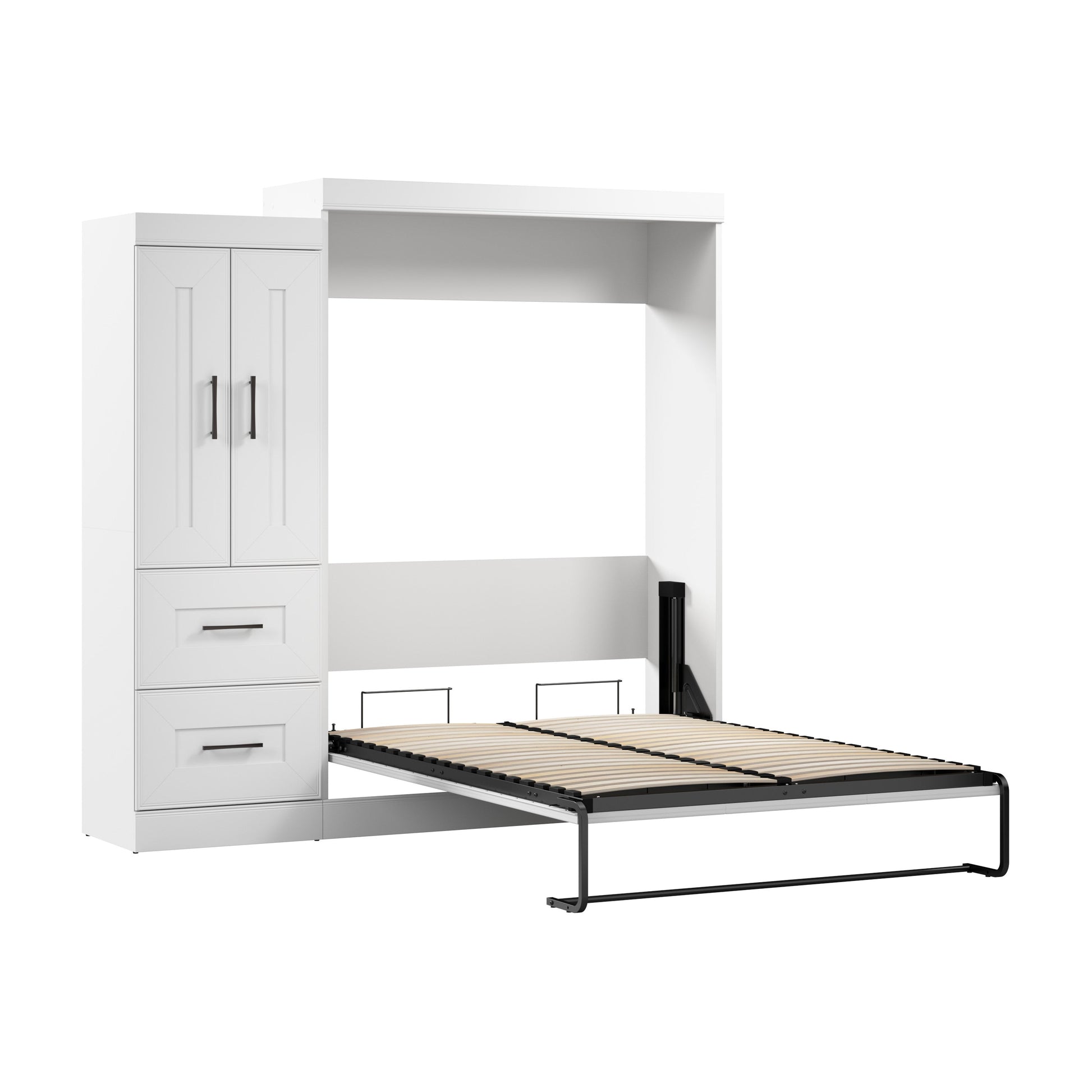 Modubox Edge Full Murphy Bed with Wardrobe (85W) in White