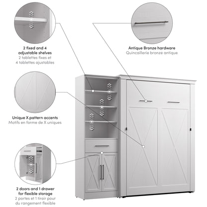 Modubox Key West 87W Full Murphy Bed and Closet Organizer with Drawer and Doors (88W) in Pure White Oak