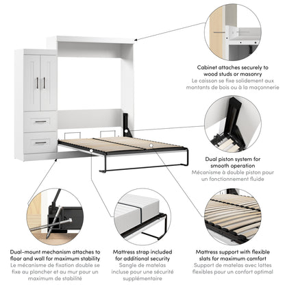 Modubox Edge 91W Queen Murphy Bed with Wardrobe (90W) in White