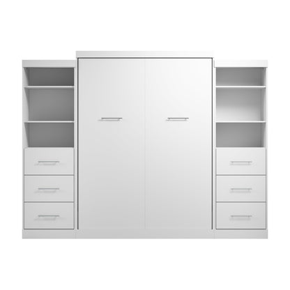 Modubox Nebula Queen Murphy Bed and 2 Closet Organizers with Drawers (115W) in White