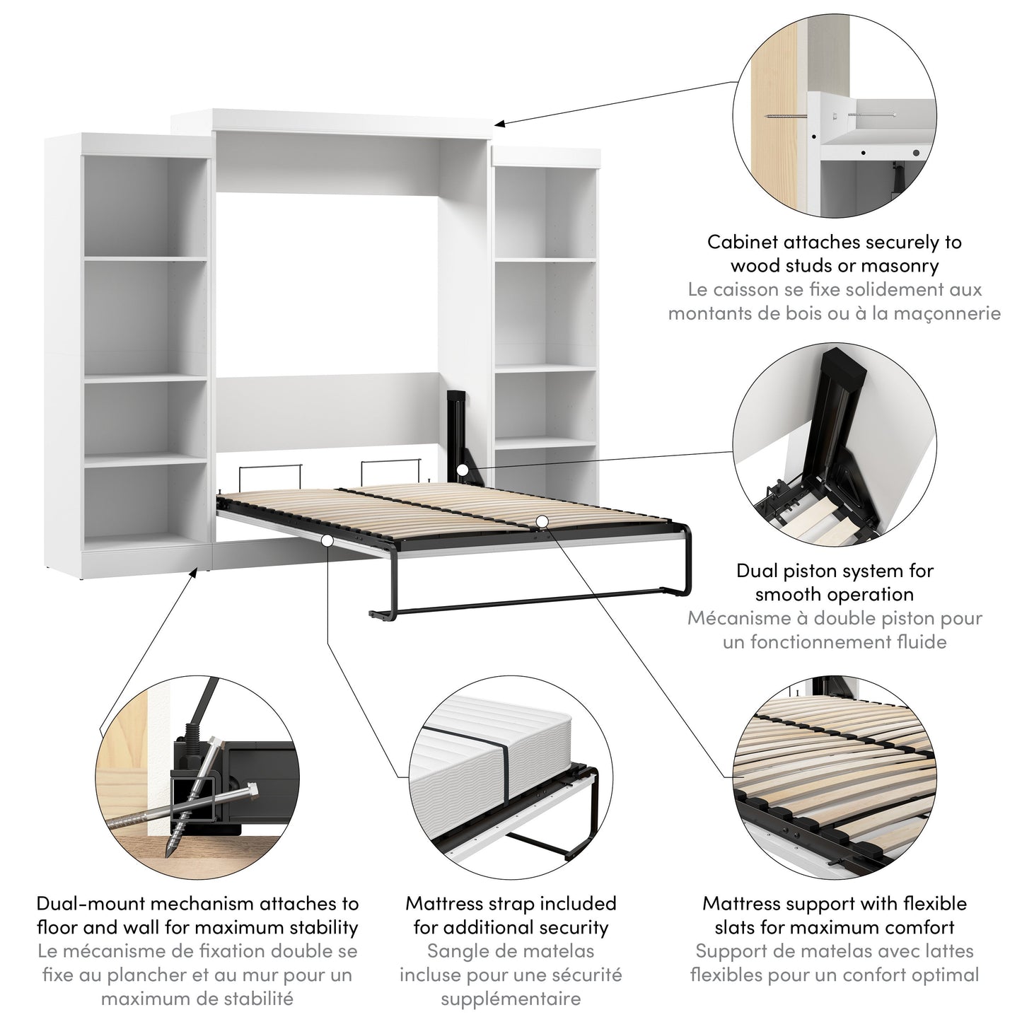 Modubox Edge Full Murphy Bed with Closet Organizers (110W) in White