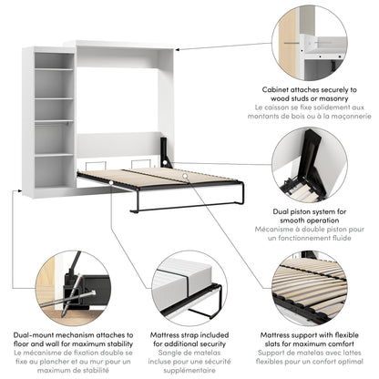 Modubox Nebula Queen Murphy Bed with Closet Organizer (90W) in White