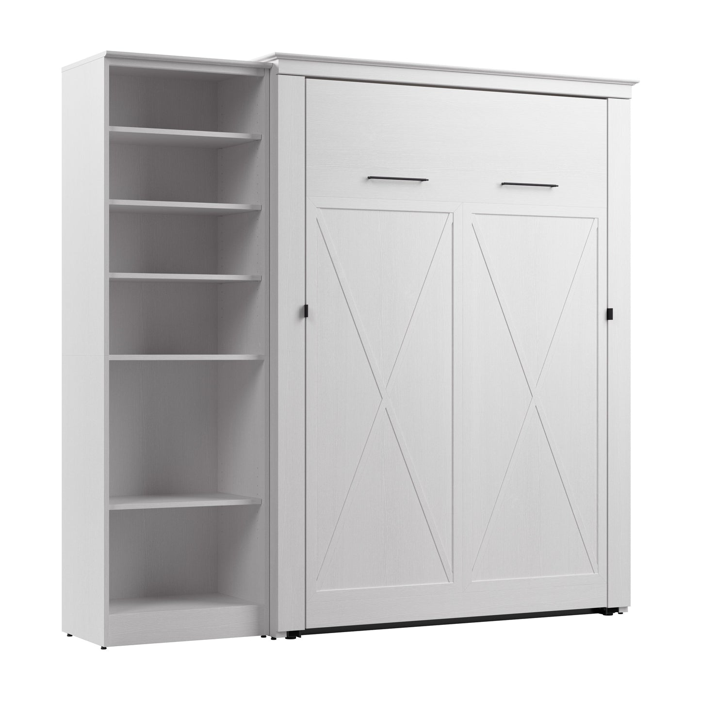 Modubox Key West 87W Full Murphy Bed with Closet Organizer (88W) in Pure White Oak