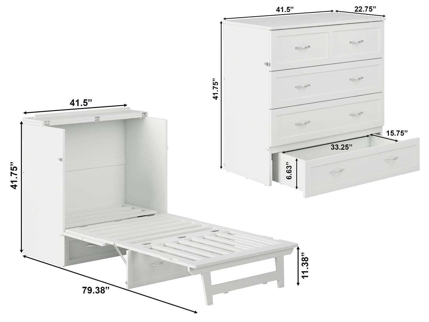 AFI Furnishings Afi Northfield Size Murphy Bed Chest with 6" Matteress, Storage Drawer, & Built-in Charger Twin XL siz in White