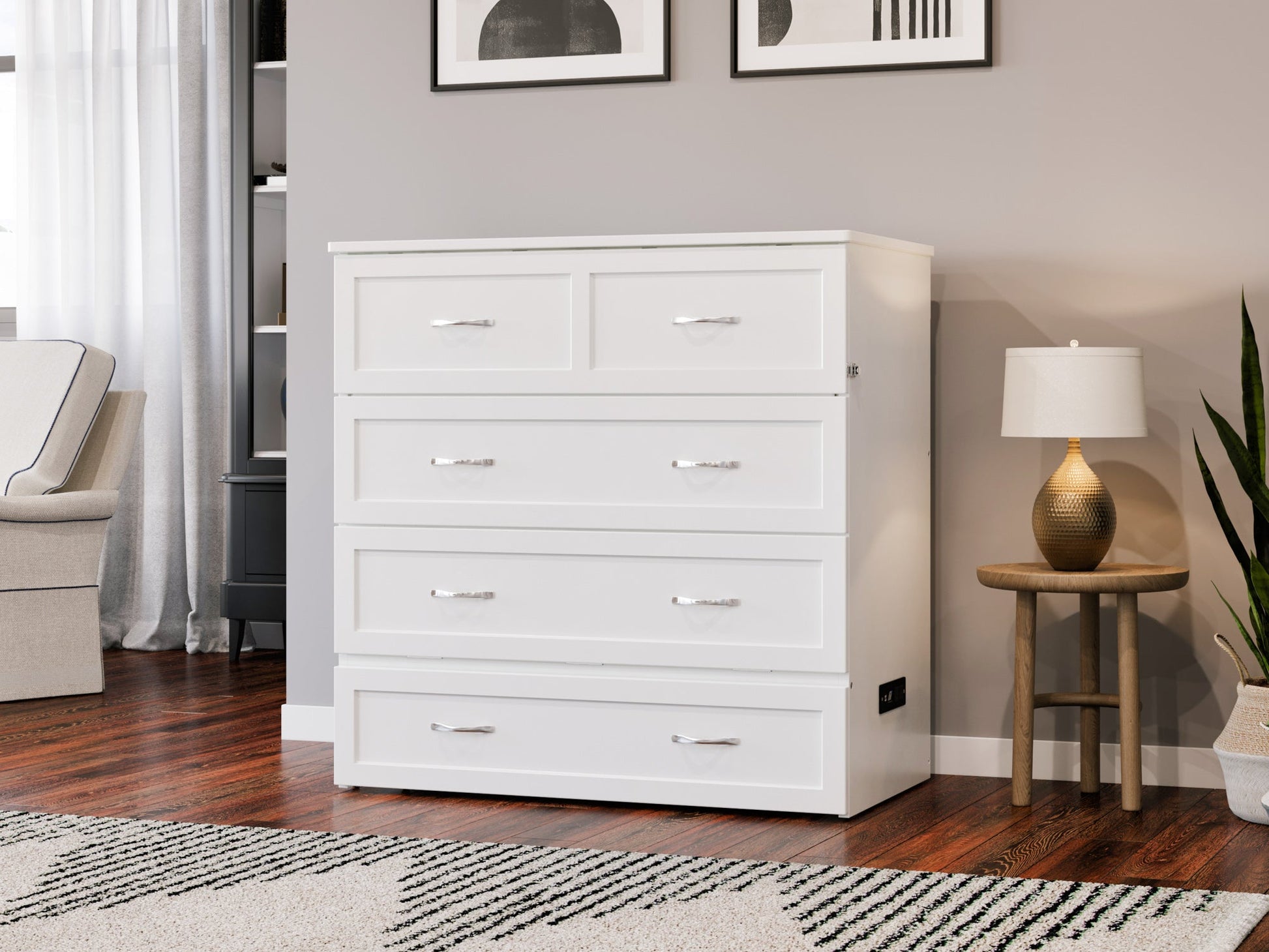 AFI Furnishings Afi Northfield Size Murphy Bed Chest with 6" Matteress, Storage Drawer, & Built-in Charger Twin XL siz in White