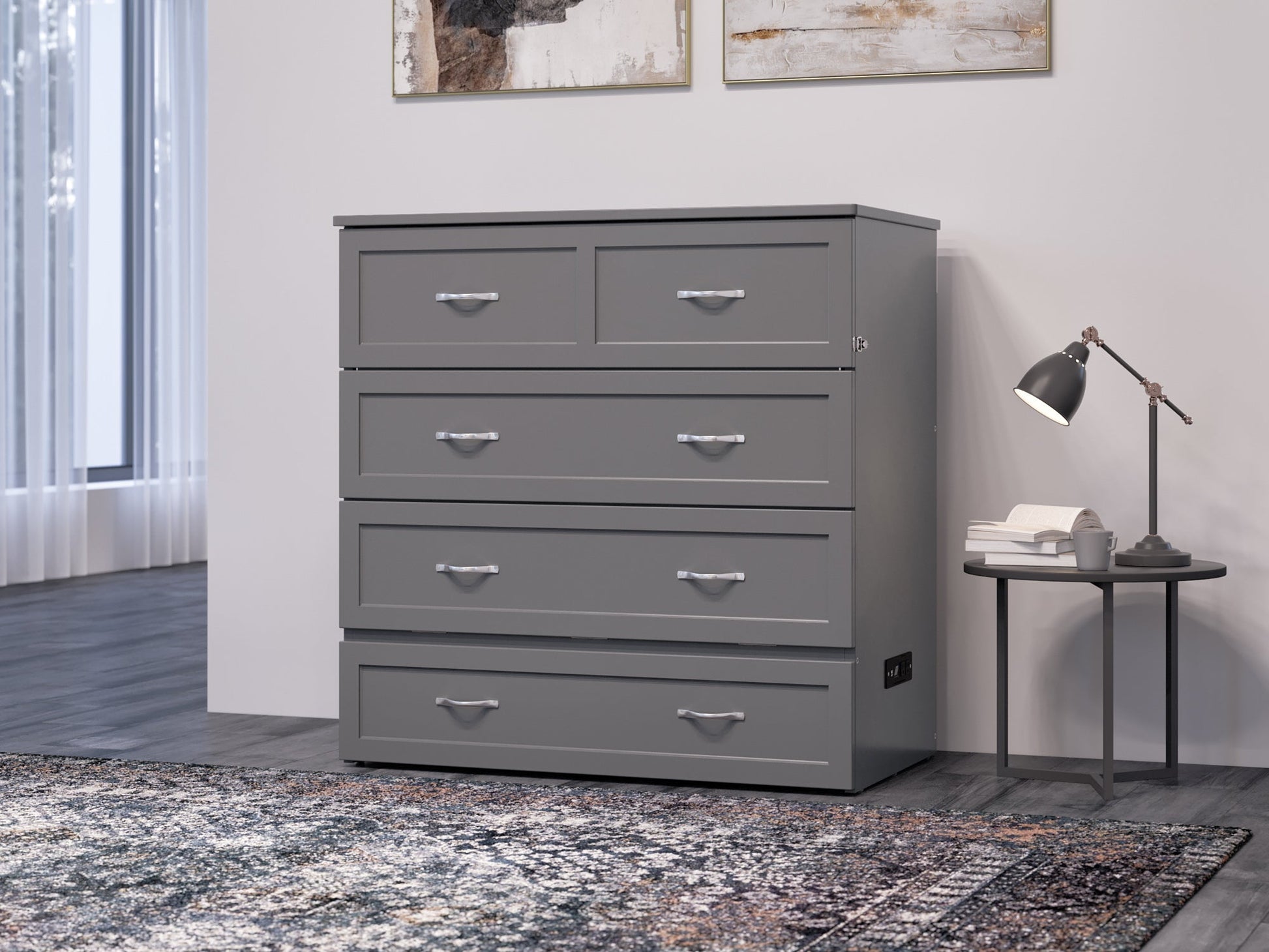 AFI Furnishings Afi Northfield Size Murphy Bed Chest with 6" Matteress, Storage Drawer, & Built-in Charger Twin XL siz in Grey