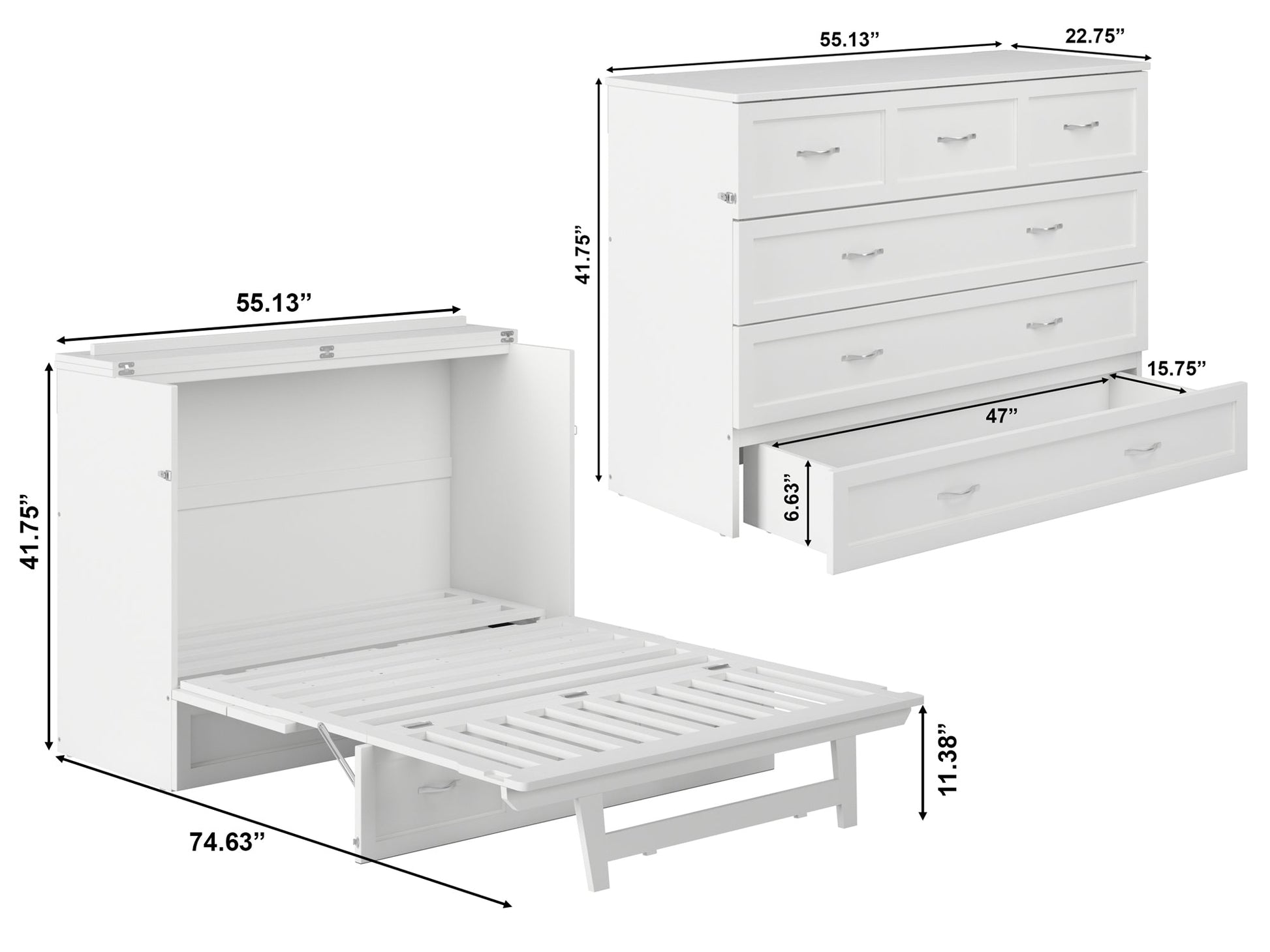 AFI Furnishings Afi Northfield Size Murphy Bed Chest with 6" Matteress, Storage Drawer, & Built-in Charger Full siz in White