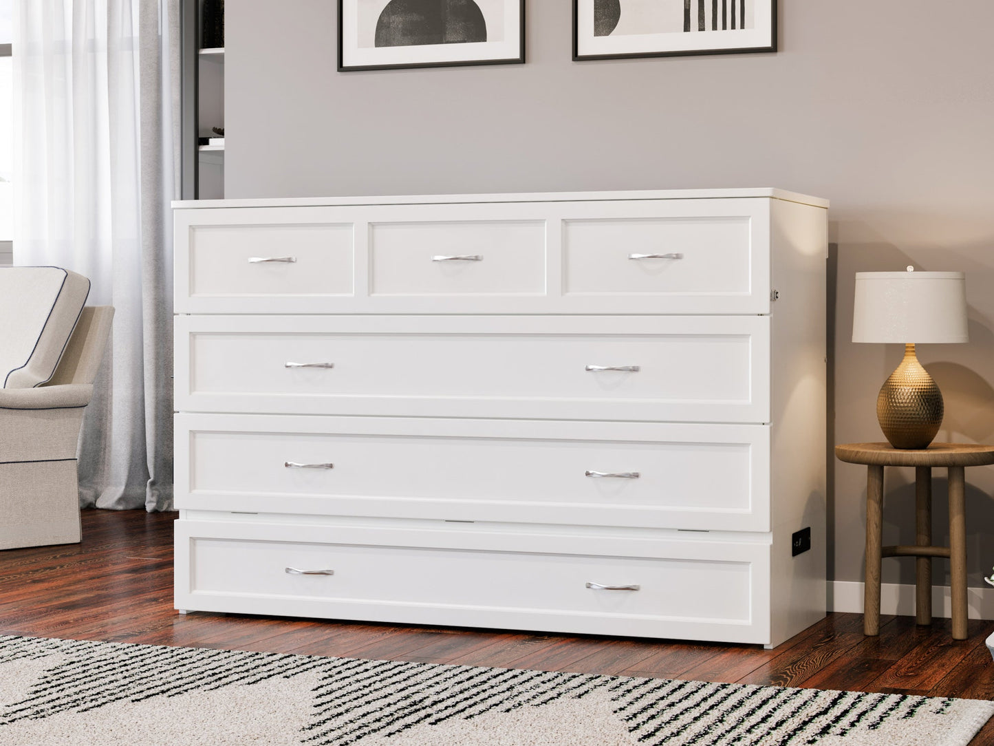 AFI Furnishings Afi Northfield Size Murphy Bed Chest with 6" Matteress, Storage Drawer, & Built-in Charger Queen siz in White