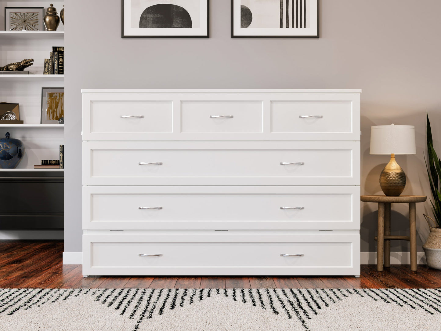 AFI Furnishings Afi Northfield Size Murphy Bed Chest with 6" Matteress, Storage Drawer, & Built-in Charger Queen siz in White