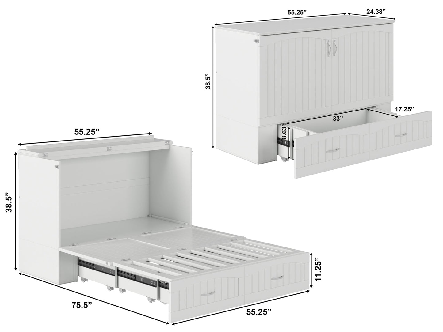 AFI Furnishings Afi Southamptonne Murphy Bed Chest with 6" Matteress, Storage Drawer, & Built-in Charger Full siz in White