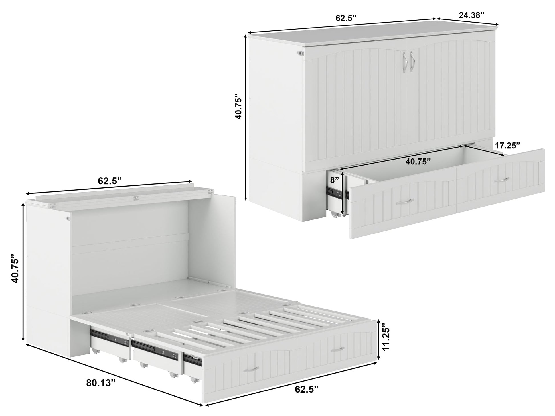 AFI Furnishings Afi Southamptonne Murphy Bed Chest with 6" Matteress, Storage Drawer, & Built-in Charger Queen siz in White