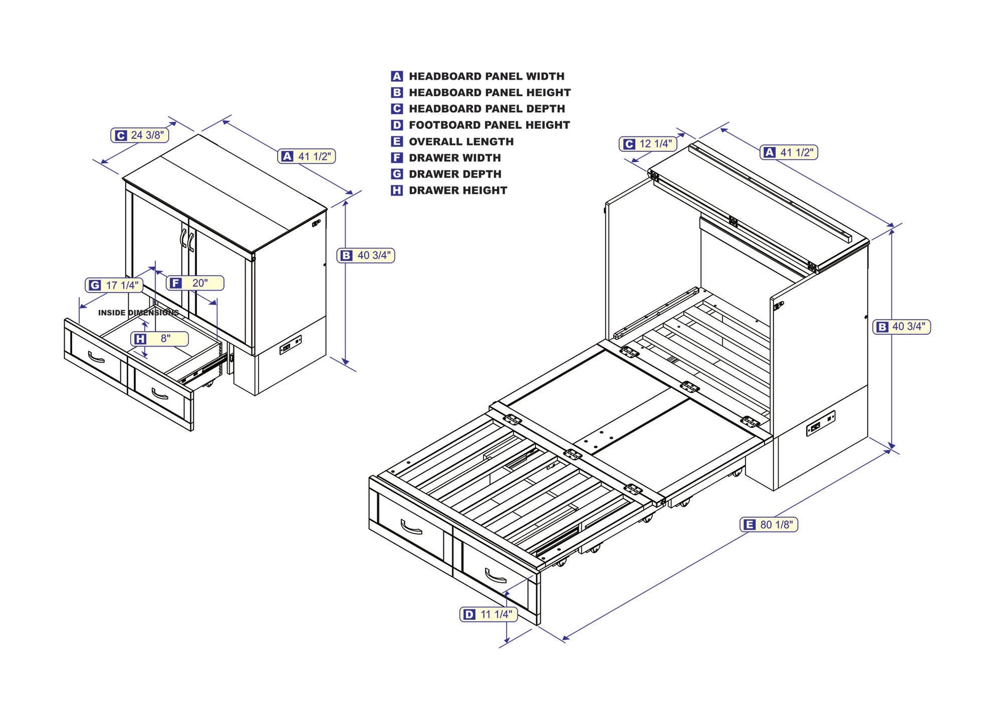 AFI Furnishings Afi Hamiltonne Murphy Bed Chest with 6" Matteress, Storage Drawer, & Built-in Charger Twin XL siz in White