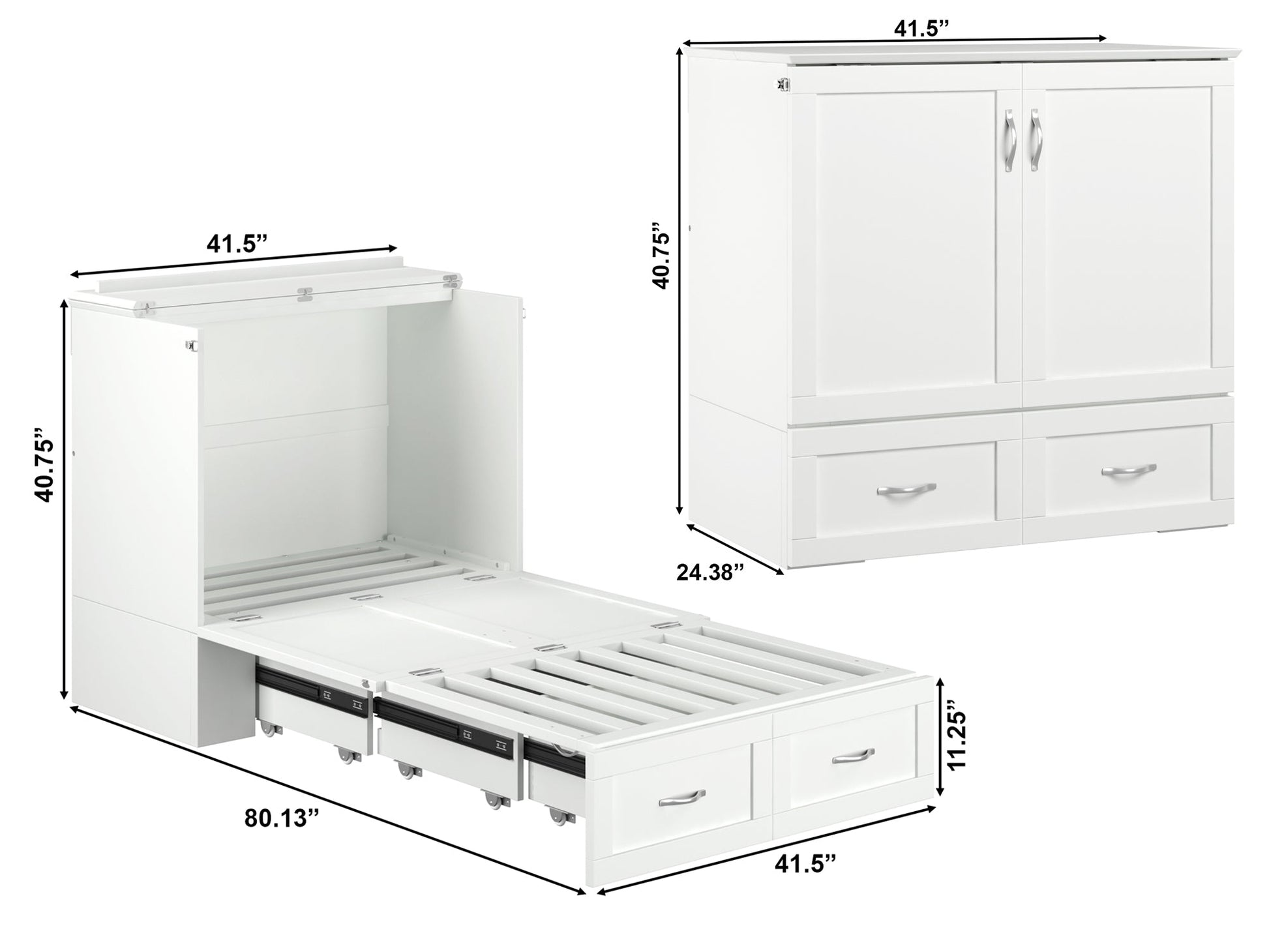 AFI Furnishings Afi Hamiltonne Murphy Bed Chest with 6" Matteress, Storage Drawer, & Built-in Charger Twin XL siz in White