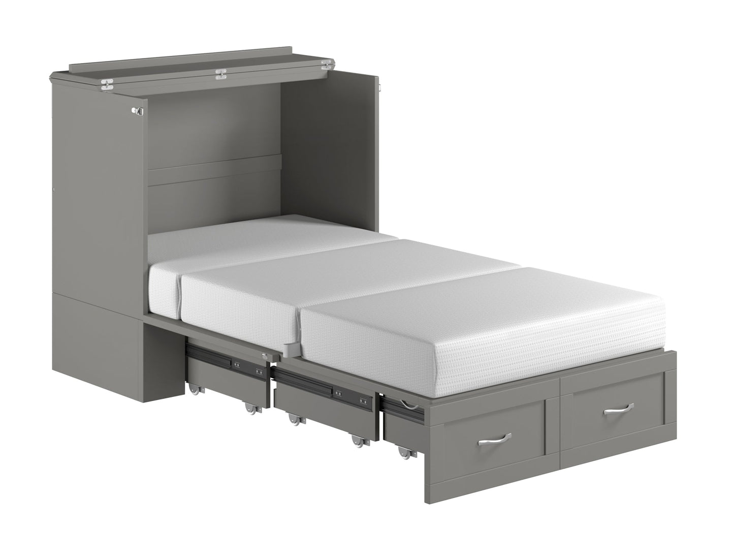 AFI Furnishings Afi Hamiltonne Murphy Bed Chest with 6" Matteress, Storage Drawer, & Built-in Charger Twin XL siz in Grey