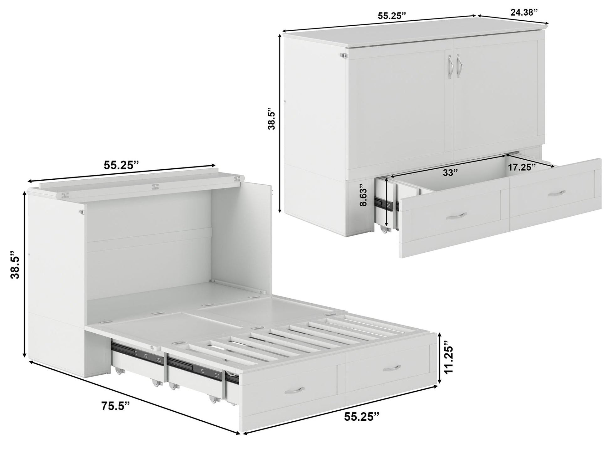 AFI Furnishings Afi Hamiltonne Murphy Bed Chest with 6" Matteress, Storage Drawer, & Built-in Charger Full siz in White