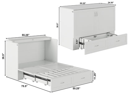 AFI Furnishings Afi Hamiltonne Murphy Bed Chest with 6" Matteress, Storage Drawer, & Built-in Charger Full siz in White