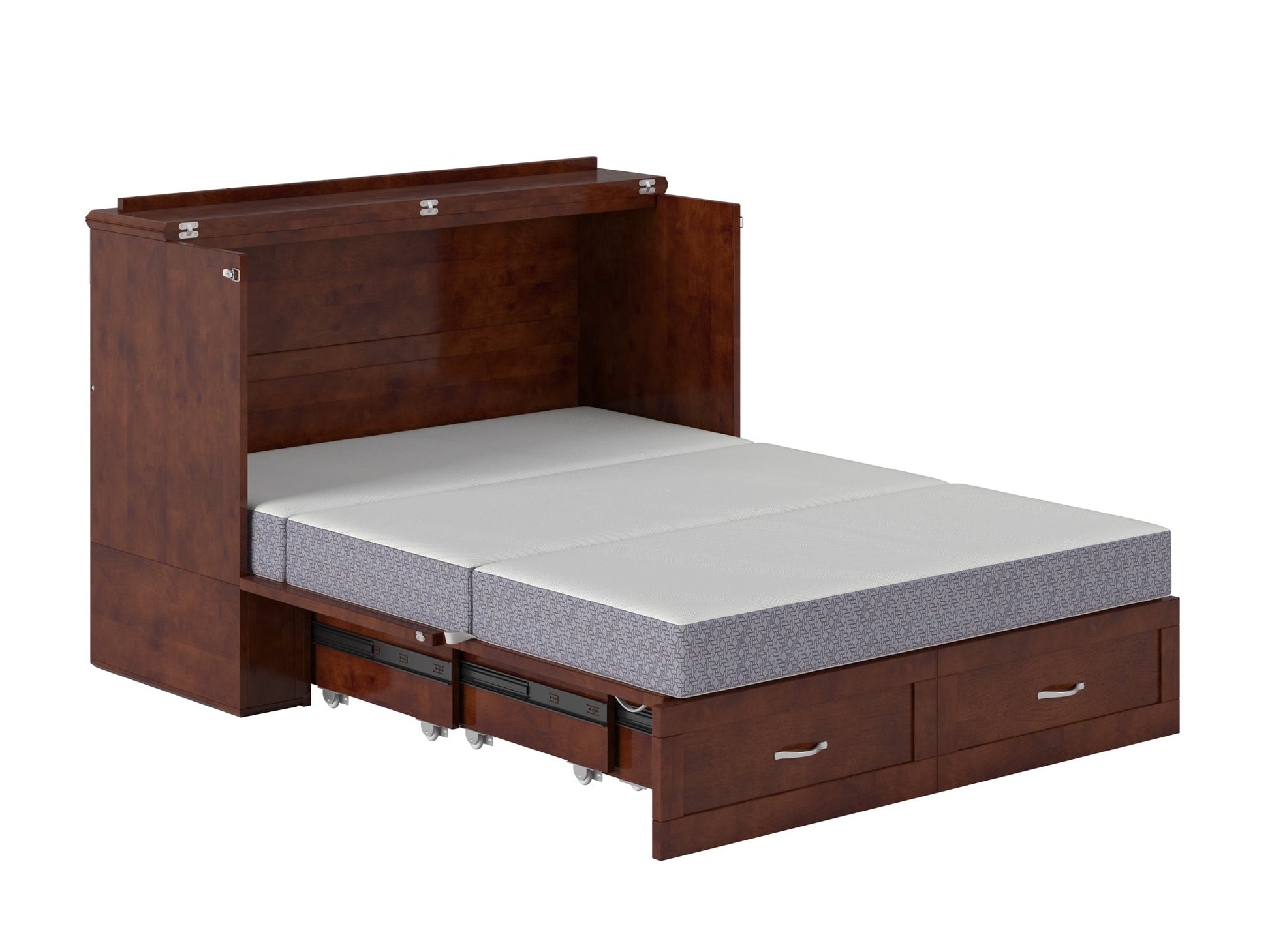 AFI Furnishings Afi Hamiltonne Murphy Bed Chest with 6" Matteress, Storage Drawer, & Built-in Charger Full size in Walnut