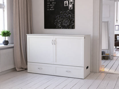 AFI Furnishings Afi Hamiltonne Murphy Bed Chest with 6" Matteress, Storage Drawer, & Built-in Charger Queen siz in White