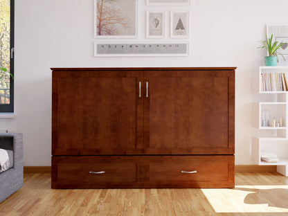 AFI Furnishings Afi Hamiltonne Murphy Bed Chest with 6" Matteress, Storage Drawer, & Built-in Charger Queen size in Walnut