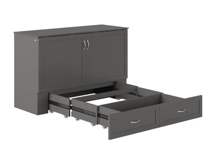 AFI Furnishings Afi Hamiltonne Murphy Bed Chest with 6" Matteress, Storage Drawer, & Built-in Charger Queen siz in Grey